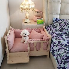 고양이선반계단
 원목 강아지침대 반려견 소형 침대 계단 쿠션 중형 고양이 반려동물 02.원목침대 M-68x48cm