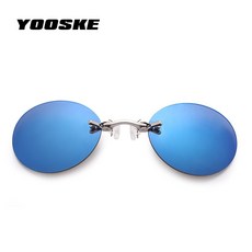 YOOSKE 코 선글라스에 작은 라운드 클립 남자 빈티지 미니 라운드 태양 안경 해커 제국 매트릭스 모피어스 무테 선글래스