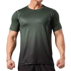 그라데이션 스포츠 T 셔츠 반소매 남성 드라이 GYM 교육 냉감 보송 보송 속건 근련 트레이닝 조깅 사나이