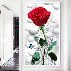 루별 DIY 보석 십자수 5D 세트, 45X70cm, 장미꽃