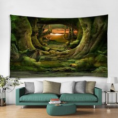 QDY 숲 사슴 벽 태피스 트리 매달려 벽 담요 인쇄 장식 150x130cm