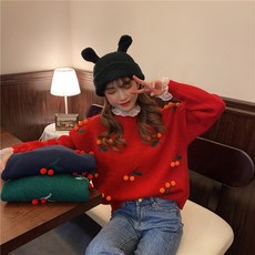 (6832) 키작녀용 레이스 체리니트