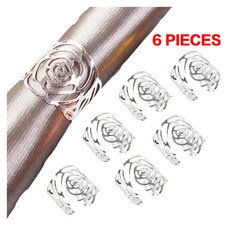 6/12PCS 골드 실버 냅킨 링스 버클 웨딩 크리스마스 생신 냅킨 링은 꽃 잎 Flower Leaf Napkin Rings Serviette Buckle Gold Silver, 6 PCS-로즈 실버, 6개