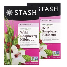 Stash Tea 스태쉬티 스타시티 허브티 야생 와일드 라즈베리 히비스커스 디카페인 20티백 38G x 2개, 1.9g, 20개입