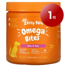 리암마켓 Zesty Paws 제스티 포우즈 강아지용 면역 건강한 피부 털 관리 보충제 오메가 바이트 치킨맛 소프트 츄 90정 1팩