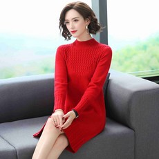 주식회사 망고컴퍼니 0겨울 가을 계절 오버핏 미디 롱 두꺼운 점프슈트 스웨터 스커트 솔리드 무지 볼트무늬 풀오버