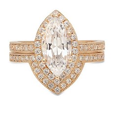 [꿈꾸는직구]다이아반지 클라라 푸치 2.26 CT 후작 브릴리언트 컷 CZ 디자이너 솔리테어 디자이너 포장 더블 헤일로 링 밴드 세트 솔리드 14k 옐로우 골드 다이야반지