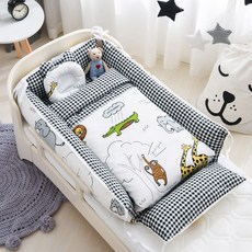 제트앤샵 애기 순면 침대 해외직구 휴대용 아기 침대 분리 세탁 가능 크기 조절 가능 (공장 직접 자체 재작함), 4종 세트, A