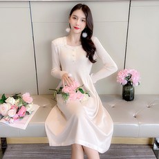 속치마 하프기장 무릎넘어 겨울 가을 소프트스타일 페미닌 스퀘어넥 긴팔 이너 여성