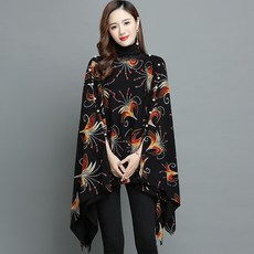 망또가디건 케이프 숄 털옷 여자외투 미들롱타입 돌먼슬리브블라우스 밖에걸쳐입는스타일 가을겨울 프린팅 망토 가디건 외투