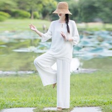 수련복 상하의 면마 명상복 세트 요가복 전통 기도복 스타일 동양 오리엔탈 무술 옷