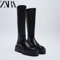 자라 ZARA 롱부츠 통굽 키높이 라이더 부츠 천연소가죽