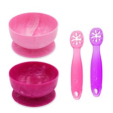 ChooMee IncrediBowls Baby Suction Bowls FlexiDip Starter Spoons 작은 빛과 다크 핑크 4 CT, 상세페이지 참조