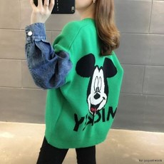 모던 미키 니트 배색 데님 니트