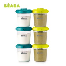 프랑스 BEABA 유아식 보충제 보관함 유아식 보충제 보관 탱크 병은 냉동 냉장 및 가열 가능, 단일옵션, 2 단계 6 팩 (청록색)