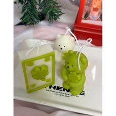 행운 부적 캔들 행운곰 두마리 캔들 세트 답례품 작은선물 향기나는 인테리어 오브제 위얼도, 롬브르단로, A.라이트그린세트