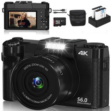 사진 캠코더용 디지털 카메라 자동 초점 4K HD 와이파이 브이로그 비디오 유튜브 라이브스트림 웹캠용 56MP, 3) 2 batteries bag - 64G TF Ca