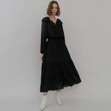 [현대백화점][스윗원에이티]FREESIA RUFFLE LONG DRESS (BLACK)