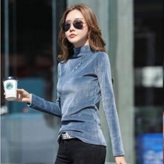 레드양 [하이걸스] 5컬러 여성 사선 벨벳 폴라티 긴팔 티셔츠