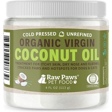 개와 고양이위한 raw paws 유기농 코코넛 오일 4oz 가려운 피부 코 건조 발 팔꿈치 반려견 핫스팟 로션 개와 고양이위한 천연 털볼 치료제 반려견 벼룩 진드기 예방, One Color, One Size