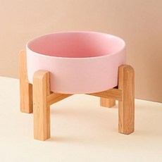 큰 개 그릇 두꺼운 세라믹 애완 동물 사료 물 공급기 나무 스탠드 포함 소형 중형 대형견 사료 공급 용품 1800ml, 분홍색