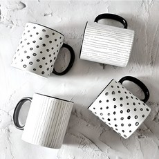 The Black & White 패턴머그컵4p세트, 혼합색상, 1세트 4개