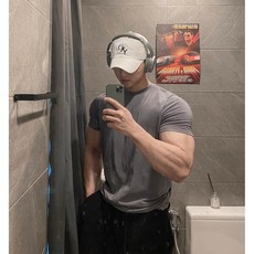 ANYOU 남성용 데일리 몸좋아보이는 머슬핏 무지 반팔 티셔츠 넓어보이는 머슬 핏 티 머슬핏반팔