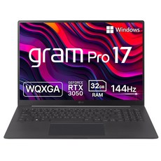 LG전자 2024 그램 Pro 17 43.1 코어Ultra7 지포스 RTX 3050, 옵시디안 블랙, 512GB, 32GB, WIN11 Home, 17Z90SP-ED7BK