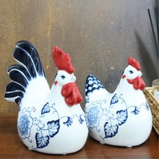 통닭집 도자기 수탉 암탉 닭모형 장식품 축하선물 인테리어 닭오브제 선반 풍수