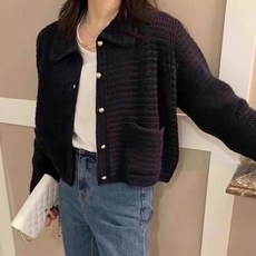 레티고 러블리 카라 투포켓 버튼 니트 ...