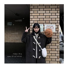 떡볶이코트 더플 코트 학생 여학생 여성 롱 모직 떡볶이 겨울 두꺼운 오버핏 가을 맥 여친룩 각단추 학생
