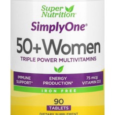 Super Nutrition SimplyOne 50세 이상 여성용 트리플 파워 종합비타민 철분 무함유 90정, 90개