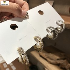 트렌디 한 더블 서클 라인 석 후프 귀걸이 여성 성명에 대 한 시뮬레이션 된 진주 보석 accesorios mujer aros de moda