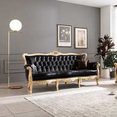 마켓비엔티 RC-G 3인용 소파 PU 가죽소파 골드 블랙 쇼파 원목 수입 엔틱 가구, 상세페이지 참조