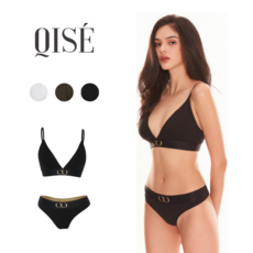  키세 여성 바디프로필 심플 로고 뫼비우스 속옷 명품 노와이어 브라 팬티 세트 블랙 