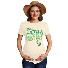 JINTING 여성용 성 패트릭의 날 셔츠 Extra Lucky This Year Pregnancy Announcement 셔츠 반소매 임산부 티셔츠 살구.