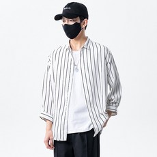 남자루즈핏셔츠 코디 패션영준 남성복 전신 세트포장 스트라이프 칠부소매 셔츠 콤비 한세트 9부 캐주얼바지