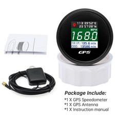 오토바이속도계 LCD 디지털 GPS 속도계 HD 52mm 방수 TFT MPH 보트 자동차 안테나로, 2.Black, 1개