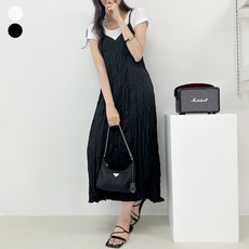 블레스유 여성 주름 나시 롱 원피스 레이어드 링클 민소매 뷔스티에 물결 플리츠 치마