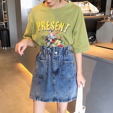 가바바 여성 빅사이즈 청스커트 5XL까지 하이웨스트 깜찍하게 꾸민 데일리 데님 미니 스커트 G39035 +로또플레이 상품권 증정
