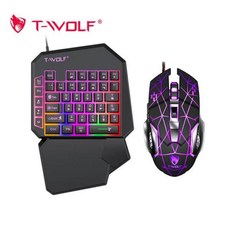 키보드마우스세트 T-WOLF 손바닥에 닿는 한 손 게임 키보드 유선 모바일 컨트롤러 마우스 변환기 RGB 안드로이드 IOS용 TF900, 02 3 piece set, 한손 키보드