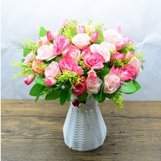 조화 모방 플라워아트 거실 식탁 실내 장식품 소품 플라스틱 꽃다발 녹색식물 꽃꽂이 흔들시계 가화 작은분재, T11-진달래핑크 색