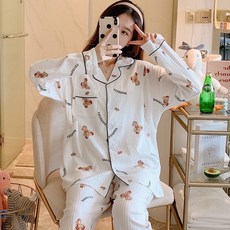 HAXING 여성 잠옷 세트 임산부 잠옷 여성 임산부 산후 잠옷 수유복 세트 캐릭터 순면 봄가을 수유 잠옷 세트