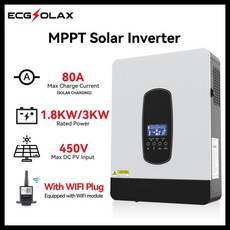 하이브리드 인버터 광 Ecgsolax 광인버터 독립형 충전 시스템 용 3KW 1.8KW 24V 12V 순수 사인파 내장 80A MPPT 컨트롤러 최대 PV 450VDC WIFI 플, [03] 1800W 12V WIFI, [01] 220V, 1개
