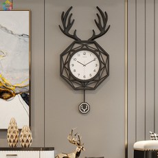 JHZC 북유럽의 사슴뿔 예술 스타일 벽시계 여러 가지 풍격 장면을 곁들이다 정밀 + PVC소재 + 시계추 벽걸이전자시계 인테리어벽시계, C