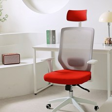 쿨백 3D 더블 에어 메쉬의자 사무용의자 중역의자 컴퓨터의자 헤트레스트 각도조절 여름필수템, 레드