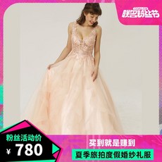 셀프웨딩드레스 뉴타입 우아 찰랑찰랑한스타일 샴페인색 V넥 V백 신부 술권하기 예복 외출 여행 컬러베일 투시가능 모슬린