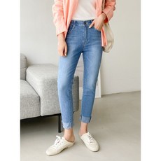 슬림 반하이 면 워싱 밴딩 컷팅 연청 데님 스키니진