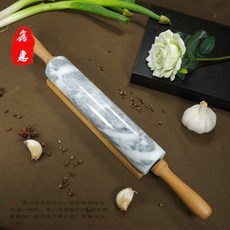 천연 대리석 밀가루 반죽 밀대 만두피 가정용 베이킹 도구 롤러형 피자 도우 DIY (느티나무 받침 포함), 1개