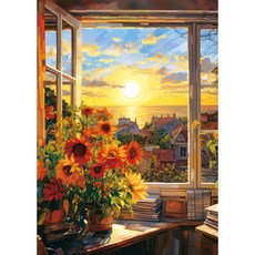 토이앤퍼즐 창가의 해바라기 꽃과 노을 1000피스 직소퍼즐 TPD10-1040, 단품, 1개
